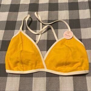 NWT Forever 21 Yellow & White Piping Wirefree Bralette Women's Size Small
